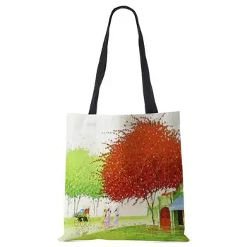 Женские льняные сумки с принтом, повседневные дорожные пляжные подарочные пакеты