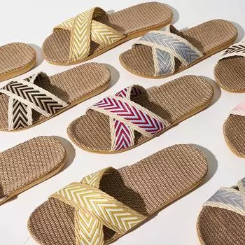 Женские льняные тапочки, легкая домашняя обувь, простые тапочки без застежек с открытым носком для комфортной домашней носки 35-36 красный