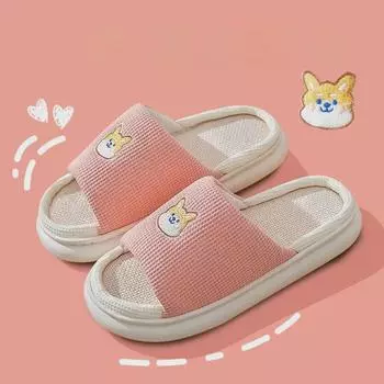 Женские льняные тапочки на толстой подошве: Нескользящий, симпатичный и удобный для использования в помещении весной и осенью 44/45 (fits 43-44)