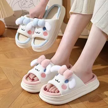 Женские льняные тапочки с героями мультфильмов, весенне-осенние шлепанцы для девочек, домашние нескользящие шлепанцы 35-36