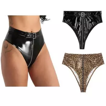 Женские латексные трусики с мокрым эффектом, кожаные латексные шорты из ПВХ, сексуальное нижнее белье, трусы с застежкой-молнией, эротическое сексуальное женское белье, трусики, клубная одежда S