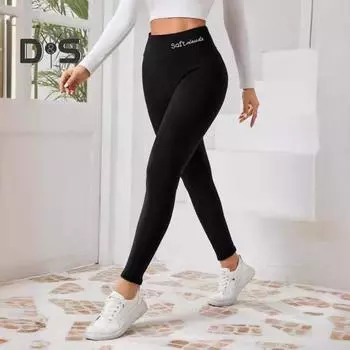 Женские леггинсы, эластичные, с высокой талией, вышитые буквы, узкие брюки для йоги в спортивном стиле, утягивающие брюки на осень-зиму XL серый