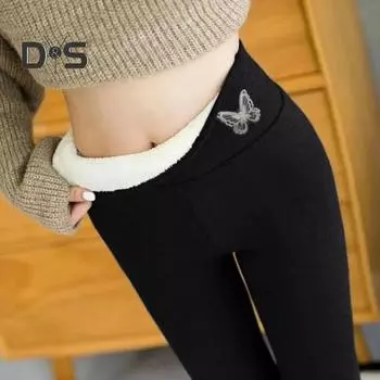 Женские леггинсы, эластичные, теплые, с утолщенной бархатной подкладкой, спортивные штаны с узором «бабочки», колготки для йоги, повседневная одежда S чёрный