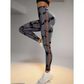 Женские леггинсы для фитнеса и занятий йогой, облегающие, дышащие, с высокой талией, с эффектом подтяжки бедер, женские облегающие леггинсы для йоги с принтом тай-дай 2297 S зелёный