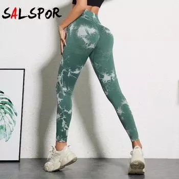 Женские леггинсы для фитнеса Push Up Bubble Butt Tie-Dye Sports High Waist Yoga Брюки S морской синий