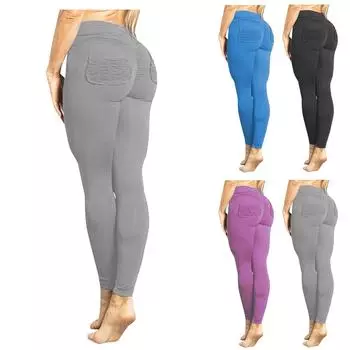 Женские леггинсы для йоги и фитнеса, боковые карманы с высокой талией, женские узкие брюки для занятий спортом на открытом воздухе S чёрный