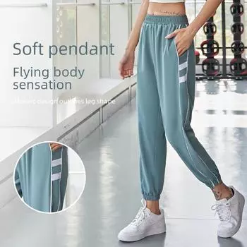 Женские леггинсы для йоги Juyitang с высокой талией в полоску - летние облегающие брюки для бега Nine-Point чёрный