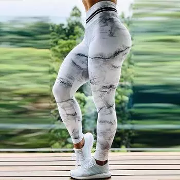 Женские леггинсы для йоги с принтом пейзажа, фитнеса, бега, спортзала, спорта, активного отдыха XS белый