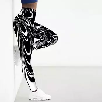 Женские леггинсы для йоги с рисунком белой воды и принтом, эластичные, для фитнеса, бега, спортзала, спорта и активного отдыха 8XL чёрный