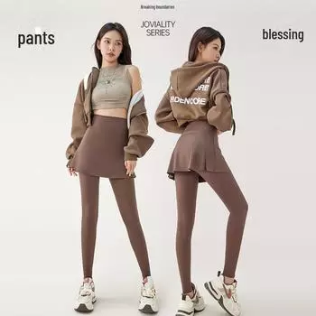 Женские леггинсы для йоги с высокой талией и утягивающим животом 2024 года — имитация двухкомпонентной юбки, приподнимающей бедра, леггинсы на весну и лето. L