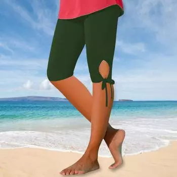 Женские леггинсы для йоги Yousheng, утягивающие живот, с высокой талией, брюки длиной до колена, ажурные брюки с бантом, влагоотводящие спортивные шорты S