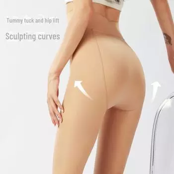 Женские леггинсы для похудения и подтяжки с высокой талией - 200 г, отшлифованные, водонепроницаемые колготки для облегчения фигуры на осень/зиму Connected feet чёрный