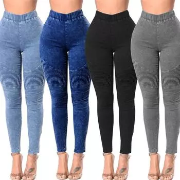 Женские леггинсы, джинсы с высокой талией, спортивные штаны для бега, йоги, джинсовые узкие брюки, женские эластичные брюки-карандаш XS