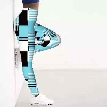 Женские леггинсы Gunpey-Reverse Prints Stretch Yoga Leggings Fitness Running Gym Sports Active Брюки XS синий