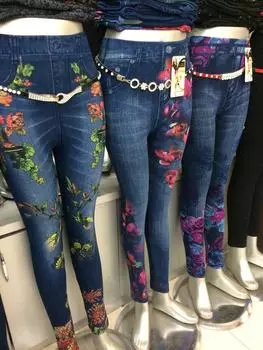 Женские леггинсы из искусственного денима на весну и осень One Size
