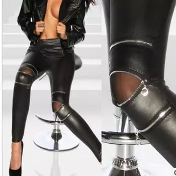 Женские леггинсы из искусственной кожи, тонкие леггинсы высокого качества, большие размеры, эластичные XXL чёрный