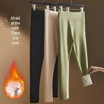 «Женские леггинсы из кашемира и шелка с высокой талией и утягивающим эффектом — плотные, теплые, больших размеров для осени и зимы» XL [100-115 kg]