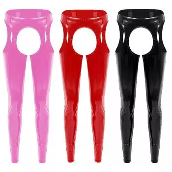 Женские леггинсы из кожи с эффектом мокрой кожи, обтягивающие брюки с высокой талией и вырезом для ночного клуба M чёрный