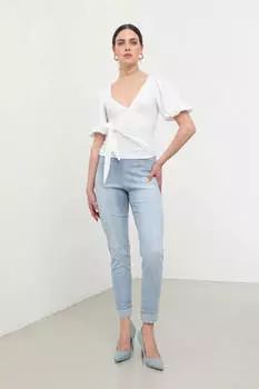 Женские леггинсы из лайкры с эластичной резинкой на талии, джинсы голубого цвета