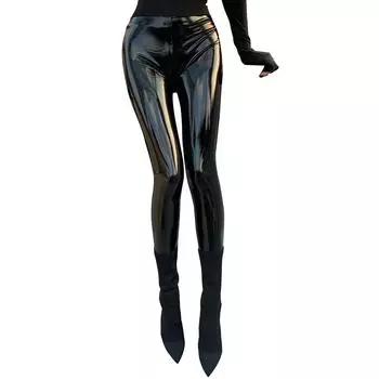 Женские леггинсы из лакированной кожи с эффектом мокрой кожи, облегающие, с высокой талией, для вечеринок и клуба, ночное белье XL чёрный