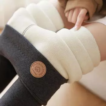 Женские леггинсы из овчины с высокой талией и бархатной отделкой — утепленные, для зимы XL (58kg-68kg)