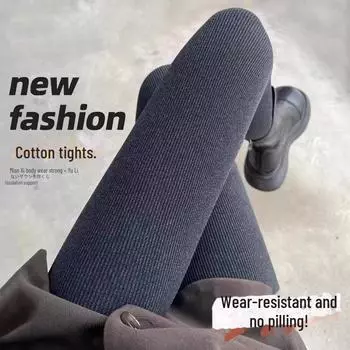 Женские леггинсы из серого бархата с высокой талией: Утягивающий, теплый, с вертикальными полосками для осени/зимы. Vertical Stripes - No Fleece 120g