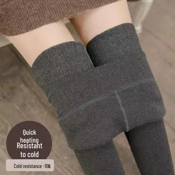 Женские леггинсы из серого бархата с высокой талией и вертикальными полосками - толстые зимние хлопковые брюки velvet-free 120g чёрный