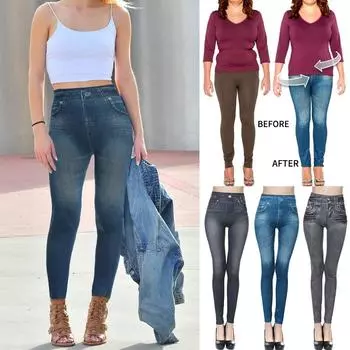 Женские леггинсы, модные джинсы из искусственного денима, леггинсы, летние повседневные узкие брюки-карандаш, узкие колготки, утягивающие брюки, джеггинсы с высокой талией для управления животом S/M синий