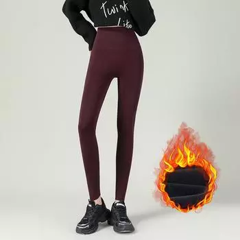 Женские леггинсы осень-зима новые флисовые утолщенные хлопковые теплые красные с высокой талией эластичные облегающие повседневные леггинсы XXL чёрный