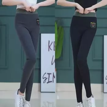 Женские леггинсы Plus Velvet Lambskin Bear: Облегающие, приталенные, теплые хлопковые брюки для осенней и зимней верхней одежды больших размеров. Medium Size (50-65 kg)