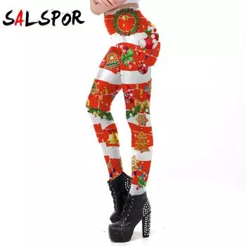 Женские леггинсы Рождественские эластичные узкие леггинсы с 3D принтом Брюки Mujer Брюки