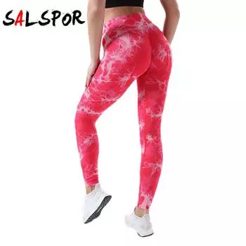 Женские леггинсы с эффектом тай-дай, бесшовные эластичные повседневные штаны для фитнеса и йоги с высокой талией