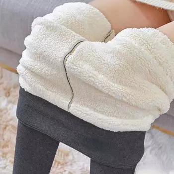Женские леггинсы с флисом, хлопковые узкие брюки, зимние эластичные черные, серые колготки, толстые теплые бархатные леггинсы для женщин One Size чёрный