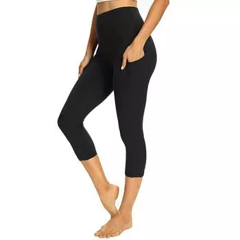 Женские леггинсы с карманами для тренировок, фитнеса, спорта, бега, йоги, укороченные брюки S чёрный