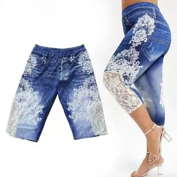 Женские леггинсы с кружевным принтом и эластичной талией, облегающие, эластичные, модные, короткие брюки L