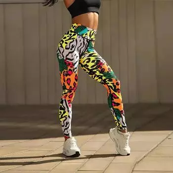 Женские леггинсы с леопардовым принтом и принтом собачьих лапок для занятий йогой, фитнесом, бегом, спортом в спортзале, активными видами спорта XS зелёный