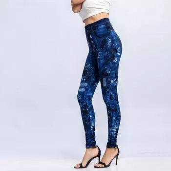 Женские леггинсы с принтом, леггинсы с имитацией джинсов, тонкие эластичные бесшовные леггинсы для фитнеса XS красный