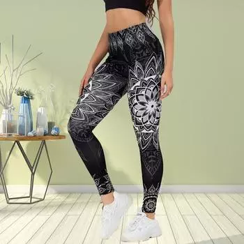 Женские леггинсы с принтом магических цветов для занятий йогой, фитнесом, бегом, спортом, спортом, активными штанами XS чёрный