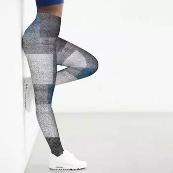 Женские леггинсы с принтом в виде блоков, эластичные, для занятий йогой, фитнесом, бегом, спортом, активными штанами XS синий