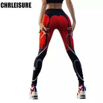 Женские леггинсы с принтом в виде сердца, красные спортивные штаны, спортивные мягкие узкие брюки для йоги