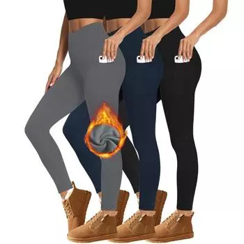 Женские леггинсы с высокой талией, бархатные, утолщенные, теплые, облегающие, с карманами, леггинсы для йоги на осень-зиму S чёрный