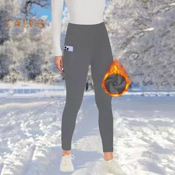 Женские леггинсы с высокой талией, бархатные, утолщенные, теплые, облегающие, с карманами, леггинсы для йоги на осень-зиму S чёрный