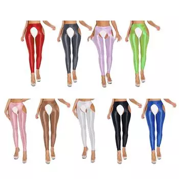 Женские леггинсы с высокой талией и вырезом, открытые штаны для йоги с открытой промежностью и бедрами M чёрный