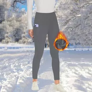 Женские леггинсы с высокой талией из бархата, утолщенные, теплые, облегающие, с карманами, для йоги S чёрный