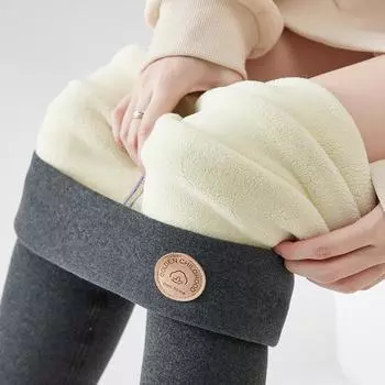 Женские леггинсы с высокой талией из плотного овечьего флиса, зимняя верхняя одежда, утягивающие, большого размера, теплые цельнокроеные брюки из хлопка. XL (52kg-61kg)