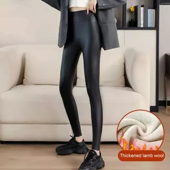 Женские леггинсы с высокой талией, облегающие, с подъемом бедер, с искусственным кожаным дном L чёрный