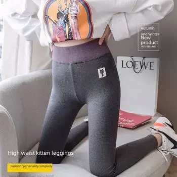 Женские леггинсы с высокой талией: Облегающий крой, теплый бархат для весны, осени и зимы spring and autumn thin, One size светло-серый