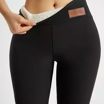 Женские леггинсы с высокой талией, зимние теплые колготки для тренировок, эластичные удобные штаны для йоги S чёрный