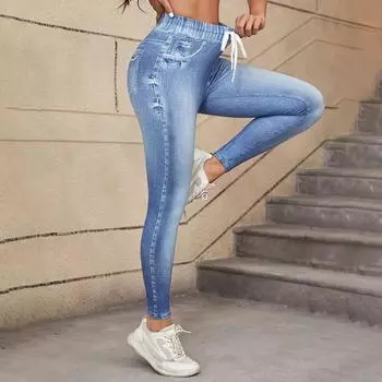 Женские леггинсы с завязками и высокой талией, эластичные облегающие спортивные штаны для йоги, велоспорта и фитнеса S синий