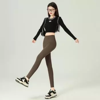 Женские леггинсы Shark с высокой талией для похудения осень/зима 2024 года — бархатные штаны для йоги с эффектом приподнятия бедер XXL коричневый